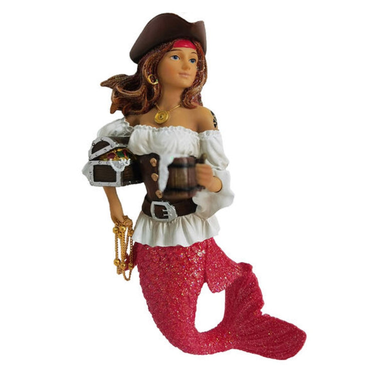 pirate mermaid with a red tail, treasure & hat