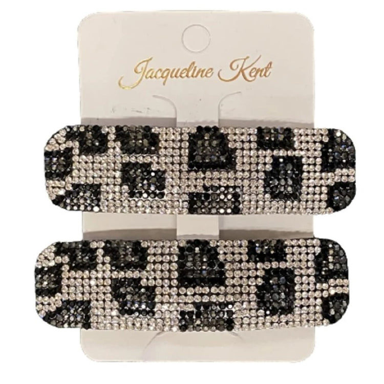 Silver leopard gem hair clips