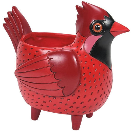 Red cardinal shaped planter.