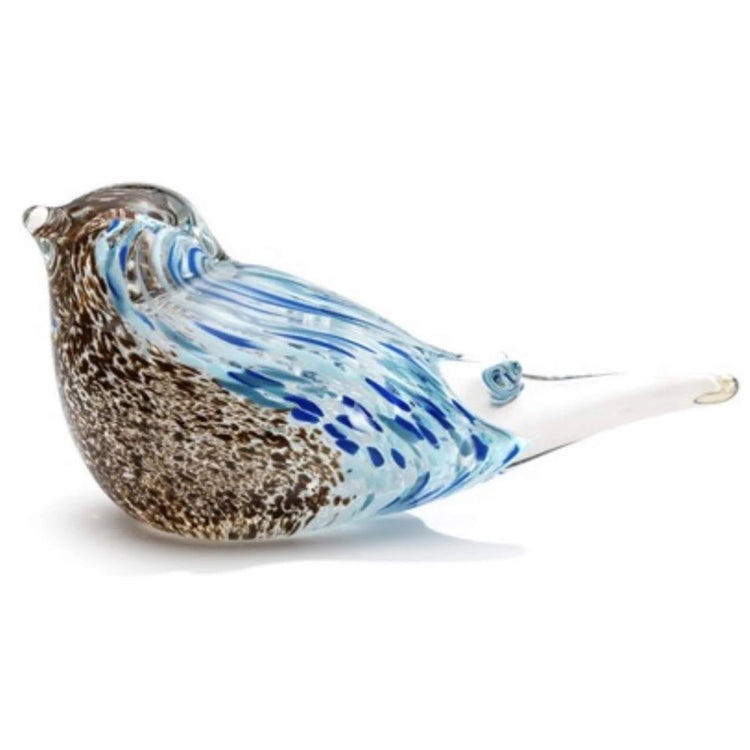 Sparrow Bird Blown Glass Figurine Paperweight, Blue Coast