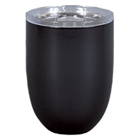 Stemless wine glass with clear top.   Black color.