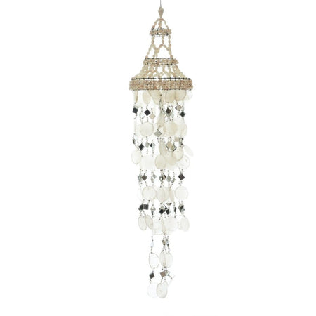 White chime with mirror beads and capiz shells.