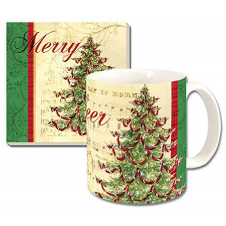 classic off-white colored mug with a classic Christmas tree on it.