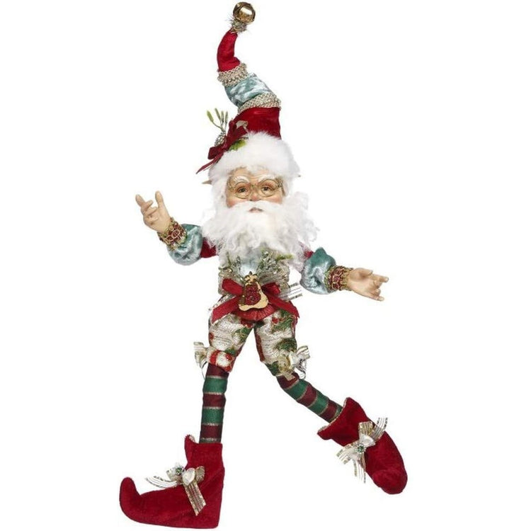 White bearded elf with glasses, christmas outfit & hat on