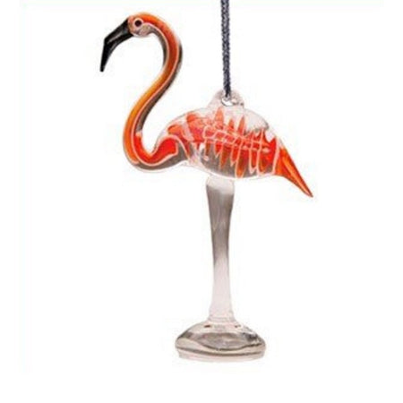 Standing clear glass flamingo with body colored  orange and beak black