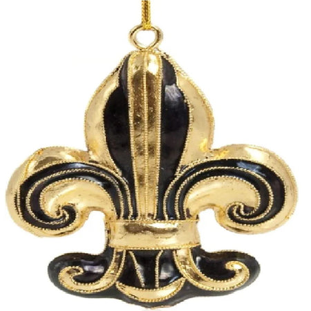 Value Arts Cloisonne Black and Gold Fleur De Lis Ornament, Enamel on Copper 3 Inches
