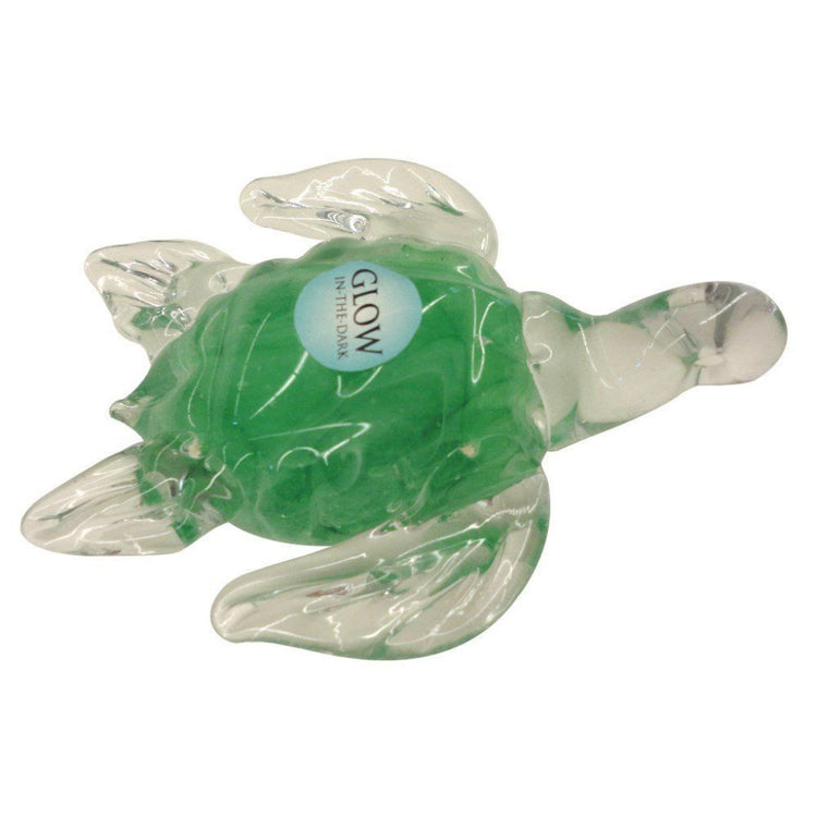 Hand Blown Glass Sea Turtle, Green with Swirls That Glow
