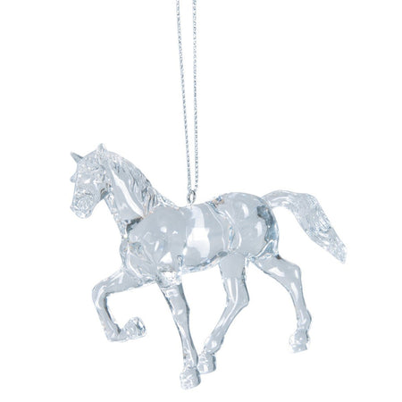 Clear acrylic running horse ornament.