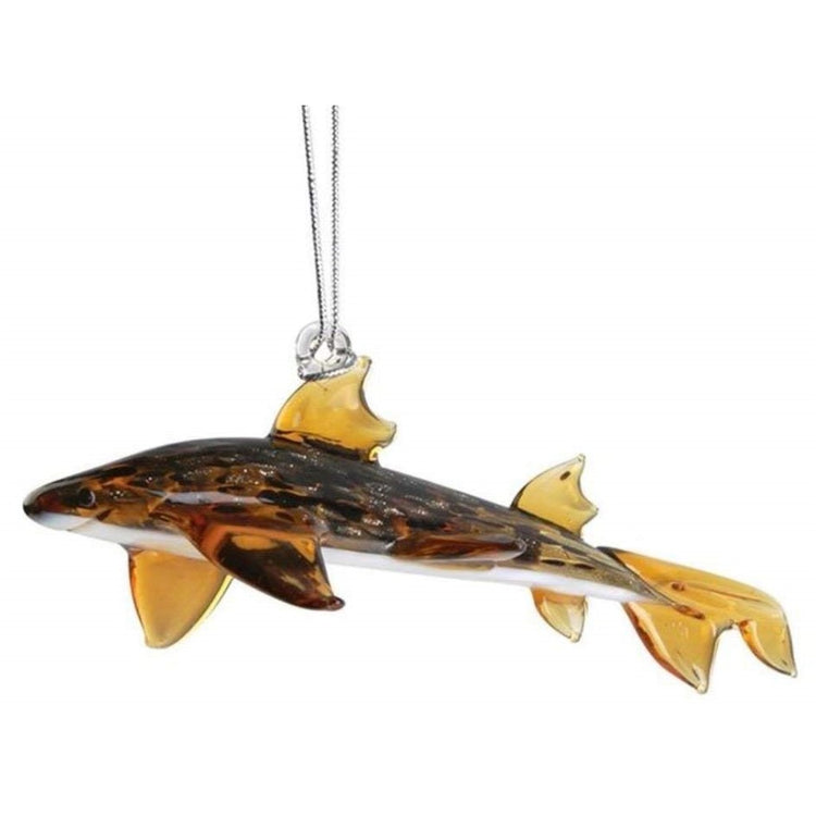 Shark figurine ornament shades of tan and brown.