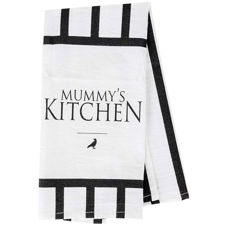 White kitchen towel with black stripes "MUMMY'S KITCHEN".