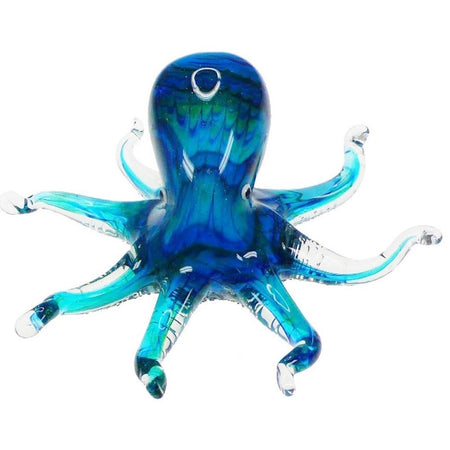 Clear glass octopus figure with blue and teal color under.