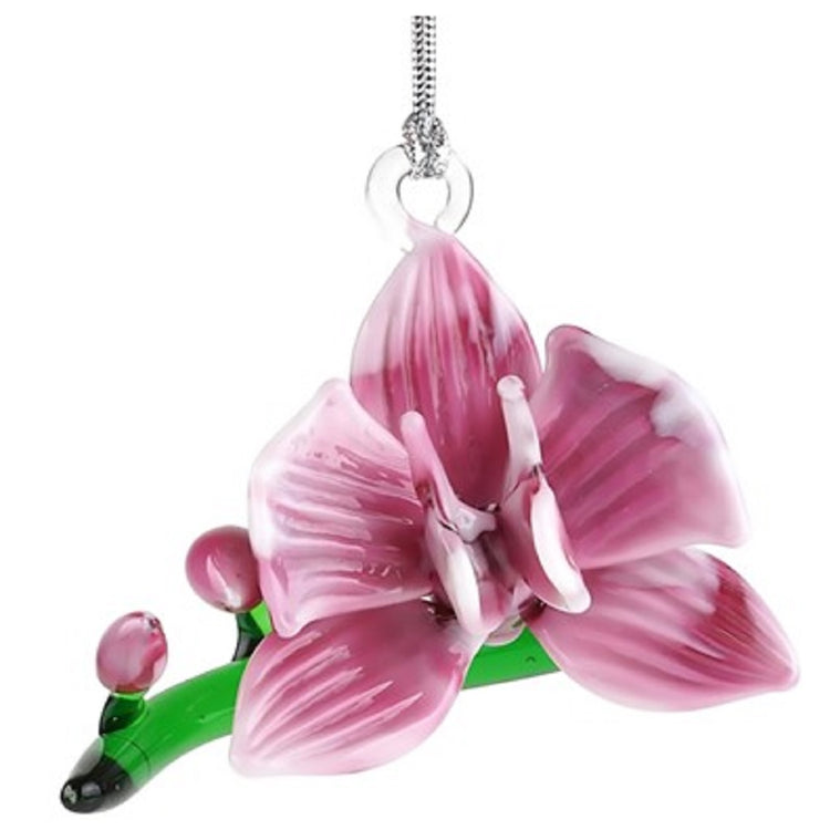Magenta orchid hanging ornament on silver cord