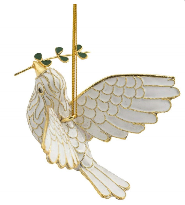 White dove with gold metal accents figurine ornament.