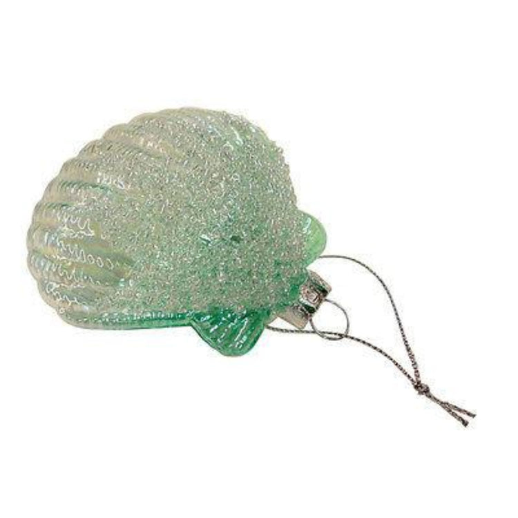 Pectin seashell shaped Christmas ornament with textured beaded finished.