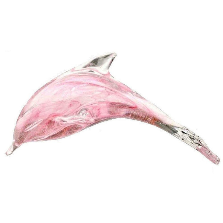Clear glass dolphin with light pink insides. 