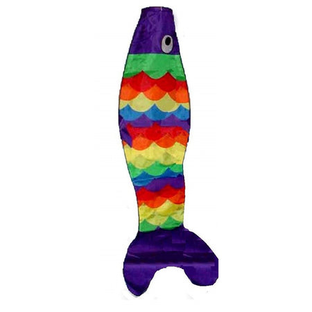 Purple tropical fish windsock with rainbow scales.