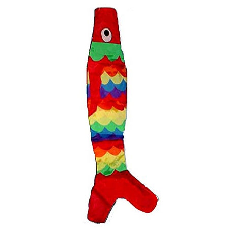 Red tropical fish windsock with rainbow scales.