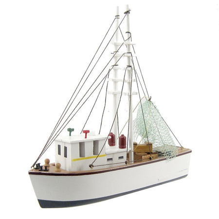 White wood model shrimp boat.