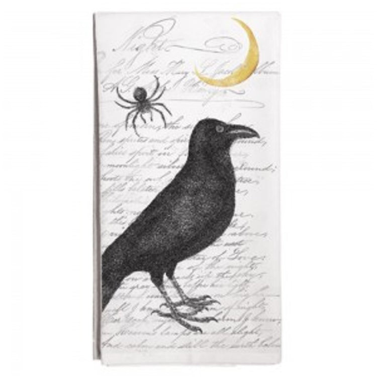 Black raven, yellow crescent moon & black spider.