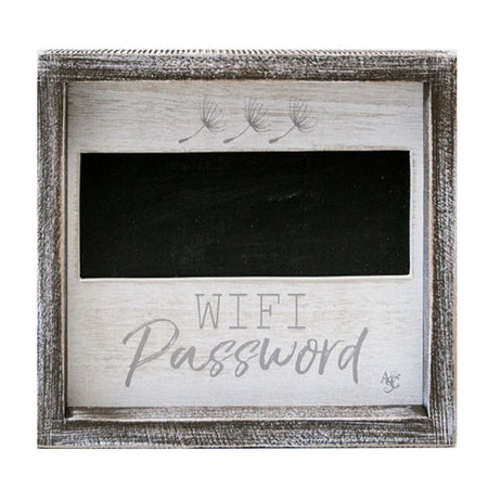 Square sign with chalkboard section and "WIFI Passwrd" text.